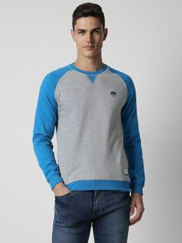 Peter England - Men Grey Patterned Crew Neck Sweatshirt