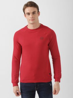 Peter England - Men Red Solid Crew Neck Sweatshirt