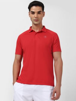 Van Heusen - Men Red Solid Polo Neck T-shirt