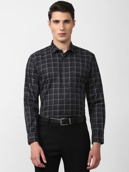 Van Heusen - Men Black Regular Fit Check Full Sleeves Formal Shirt