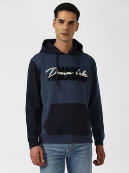 Van Heusen - Men Blue Print Hooded Neck Sweatshirt