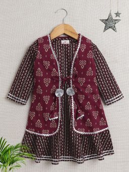 The Magic Wand - Maroon 3/4Th Sleeves Stripe Dress with Jacket (Set of 2)