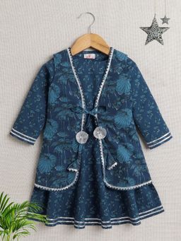 The Magic Wand - Blue All Over Printed 3/4Th Sleeves Dress with Jacket (Set of 2)