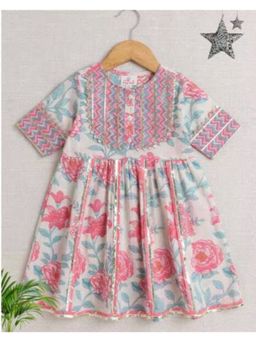 The Magic Wand - Off White Short Sleeves Floral Print Ethnic Dress