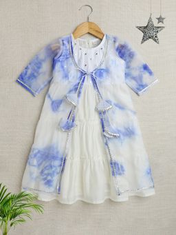 The Magic Wand - Blue Sleeveless Aabla Dress with Tie and Dye Lace Shrug