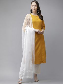 ADA - Hand Embroidered White Chiffon Lucknowi Chikankari Dupatta [A511180]