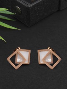 E2O - Self Design White Stone Gold Plated Stud Earring