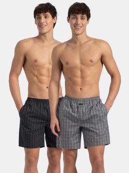 Jockey - 1223 Men Cotton Checkered Boxer Shorts - Grey and Black (Pack Of 2)