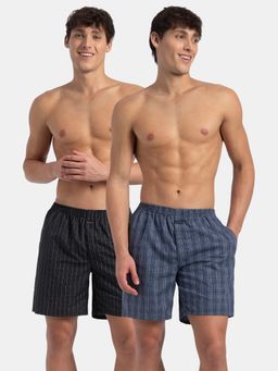 Jockey - 1223 Men Cotton Checkered Boxer Shorts - Vintage Indigo and Black (Pack Of 2)