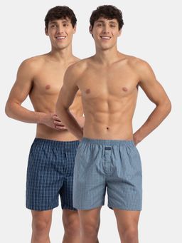 Jockey - 1223 Men Cotton Checkered Boxer Shorts - Navy and Blue Shadow New (Pack Of 2)