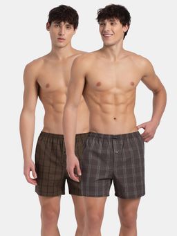 Jockey - 8222 Men Cotton Woven Checkered Inner Boxers - Dark Khaki and Sepia (Pack Of 2)