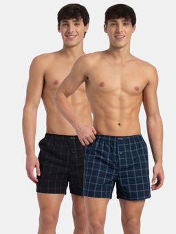 Jockey - 8222 Men Cotton Woven Checkered Inner Boxers - Navy and Pewter (Pack Of 2)