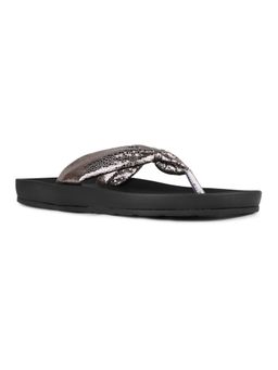 Inc.5 - Women Pewter Grey Casual Solid T-Strap Slip On Sandals