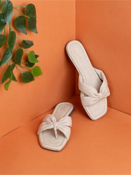 Inc.5 - Women Cream Casual Solid T-Strap Flats