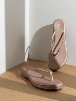 Inc.5 - Women Rose Gold Ethnic Embellished T-Strap Heels