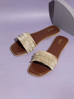 Inc.5 - Women Golden Casual Embellished Open Toe Flats