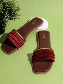 Inc.5 - Women Maroon Casual Embellished Open Toe Flats