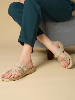 Inc.5 - Women Beige Casual Printed One Toe Slip-On Sandals