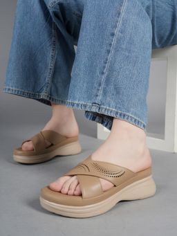 Liscott - Taupe Comfortable Sandal Heels for Women