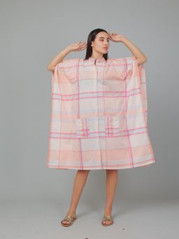 BREATH:ABLES - Women Cotton Checks Kaftan Shirt Peach
