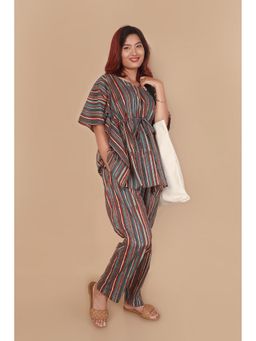 BREATH:ABLES - Womens Aqua Blue Cotton Striped Co-Ord Set