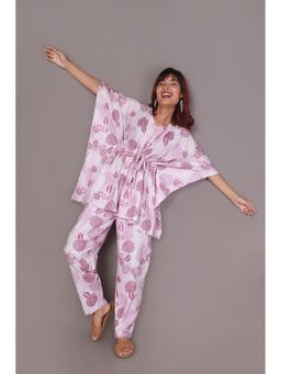 BREATH:ABLES - Womens Pink Leaf Print Cotton Co-Ord Set