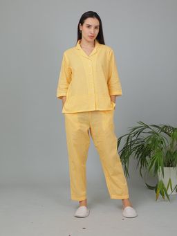 BREATH:ABLES - Women Cotton Checks Nightsuit Yellow
