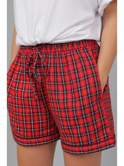 BREATH:ABLES - Women Cotton Checks Shorts Red