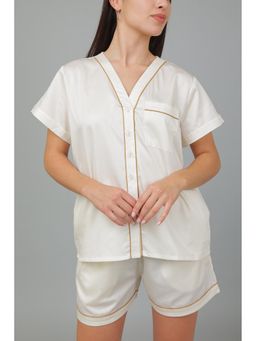 BREATH:ABLES - Women Cotton Co-Ord Set Night Wear Off White