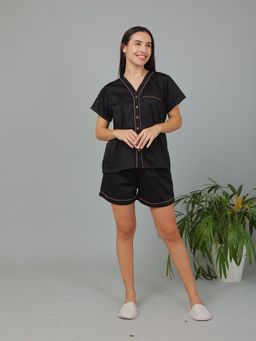 BREATH:ABLES - Women Cotton Co-Ord Set Night Wear Black