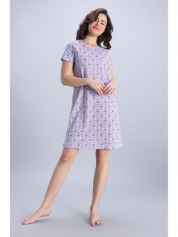 Zivame - Knit Cotton Mid Length Nightdress - Light Lilac