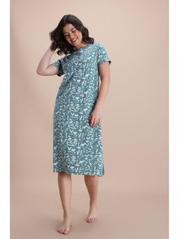 Zivame - Knit Cotton Mid Length Nightdress - Blue Surf