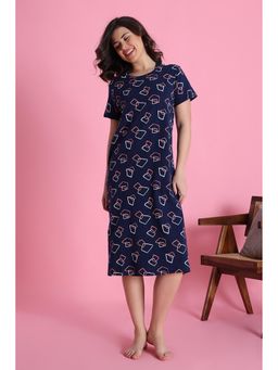 Zivame - Knit Cotton Mid Length Nightdress - Navy Blazer