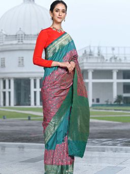 Beatitude - Multicolor Banarasi Silk Woven Saree with Unstitched Blouse