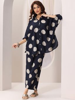 Libas - Navy Blue Printed Rayon Co-Ord Set (2XL)