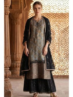 Aurelia - Grey Ethnic Motifs Embellished Kurta with Palazzo and Dupatta