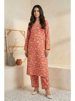 Aurelia - Coral Floral Print Kurta with Pant