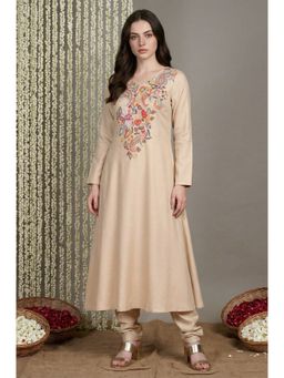 Aurelia - Beige Embroidered A-Line Kurta with Pant