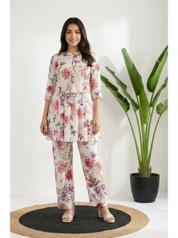 Aurelia - White Floral Printed A-Line Kurta with Pant