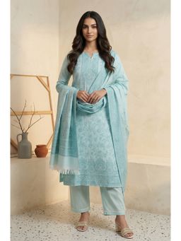 Aurelia - Light Blue Floral Kurta with Pant and Dupatta