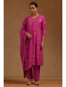 Soch - Pink Chanderi Embroidered Kurta with Pant and Dupatta