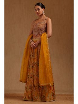 Soch - Mustard Chinon Embroidered Ghagra with Choli and Dupatta & Unstitched Sleeves
