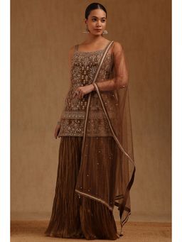 Soch - Brown Embroidered Kurta with Pant and Dupatta & Unstitched Sleeves
