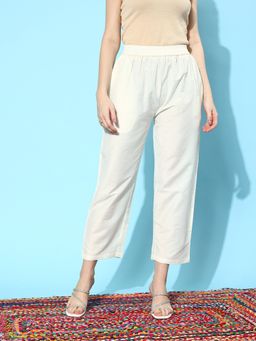 Libas - Off White Solid Silk Pant