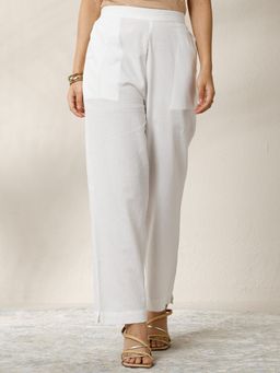 Libas - White Solid Cotton Pant