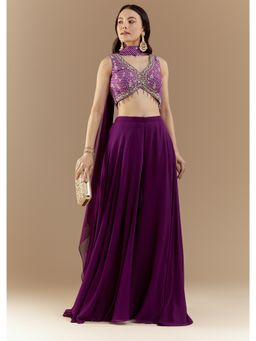 KALKI FASHION - Purple Bandhani Work Blouse with Lehenga and Dupatta