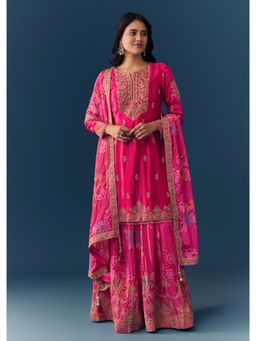 KALKI FASHION - Pink Cut Dana Embellished Kurta with Palazzo and Dupatta