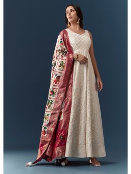 KALKI FASHION - Ivory Banarasi Weave Silk Anarkali Kurta with Dupatta