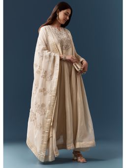 KALKI FASHION - Cream Zardozi Work Anarkali Kurta with Pant