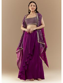 KALKI FASHION - Purple Crop Top with Skirt with Bandhani Cape